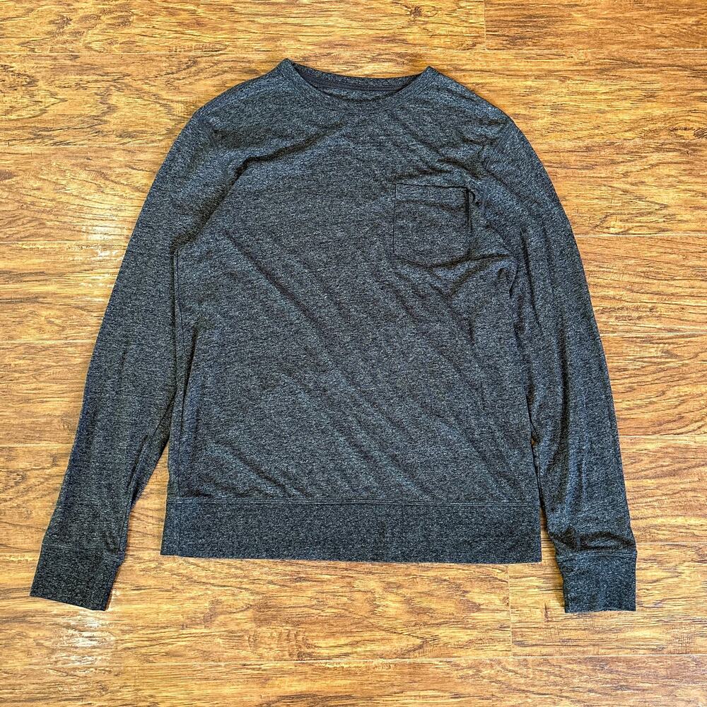 Merona Heather Charcoal Gray Long Sleeve Pocket Crewneck T-Shirt Medium